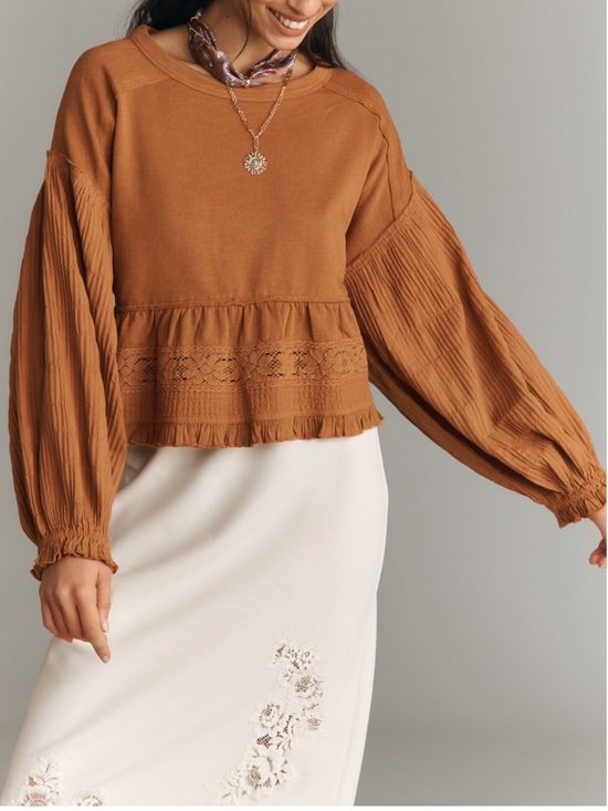Pilcro Sweaters - 🟤NWT PILCRO by ANTHROPOLOGIE Long-Sleeve Ruffle Crop Babydoll Top in Pecan XL